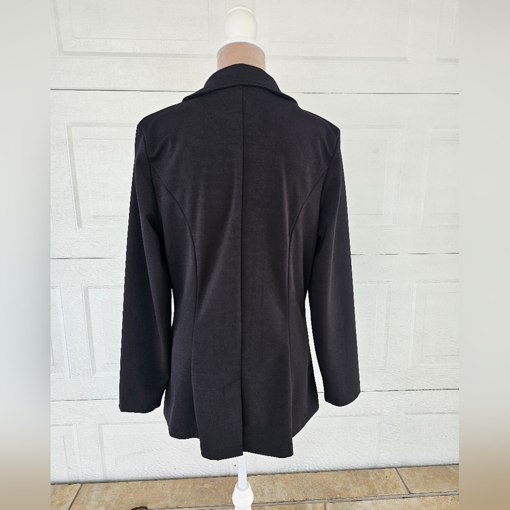 Genhoo Black Blazer Jacket Women’s Longline Chic Minimalist Gold Zip Pockets L - Picture 4 of 12